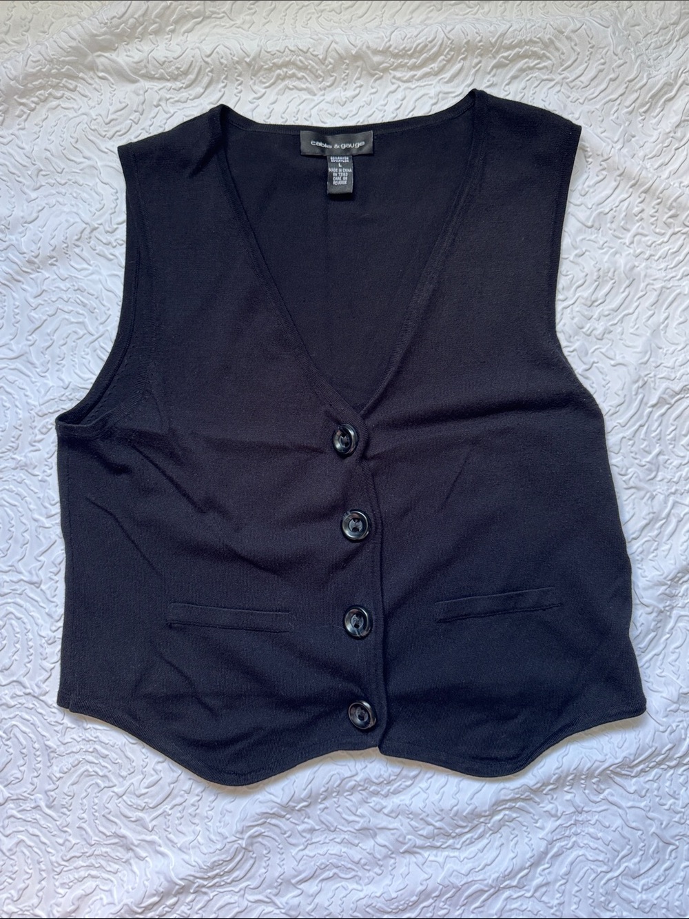 Cable & Gauge Black Button-Front Knit Vest